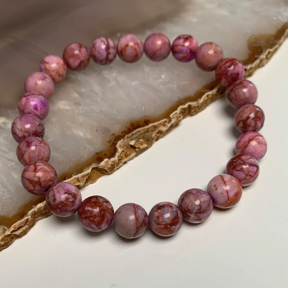 Artisan Pink Dyed Calcite Stretch Beaded Bracelet - Picture 1 of 1